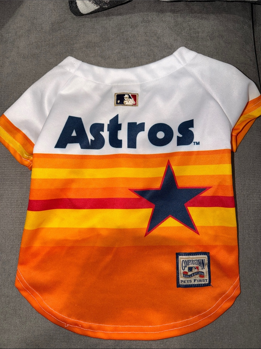 Pets First Orange, Yellow & White Striped Baseball-Style Kids Shirt Size Medium